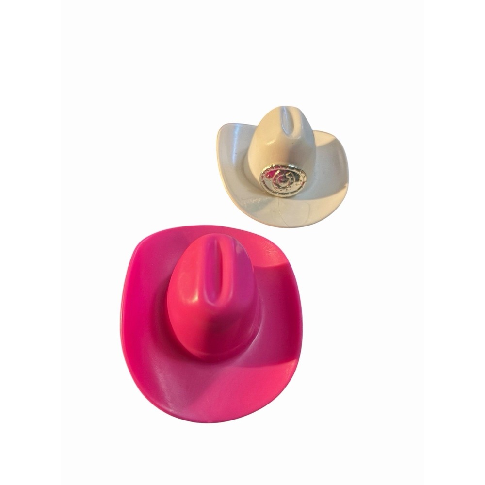 Barbie Doll Vintage 1990's 2- Western Cowboy Hat White And Pink‎ Cowgirl
